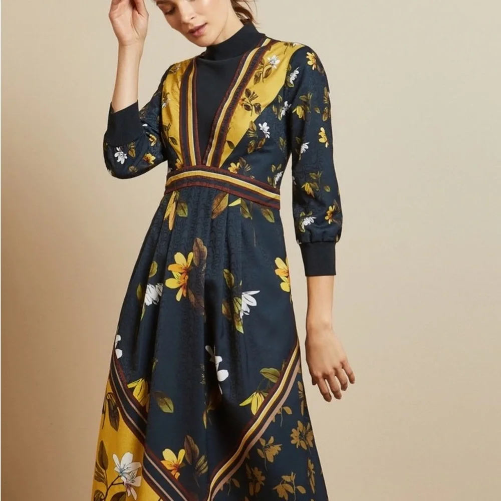 Ted Baker Floral Navy and Yellow Dress size 2 - Picture 2 of 9